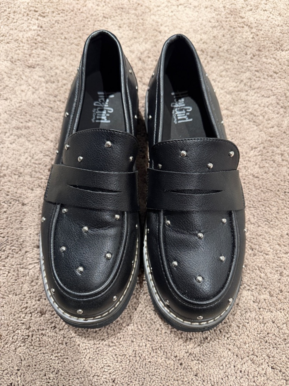 Corkys Stud Muffin black loafers size 10 like new!